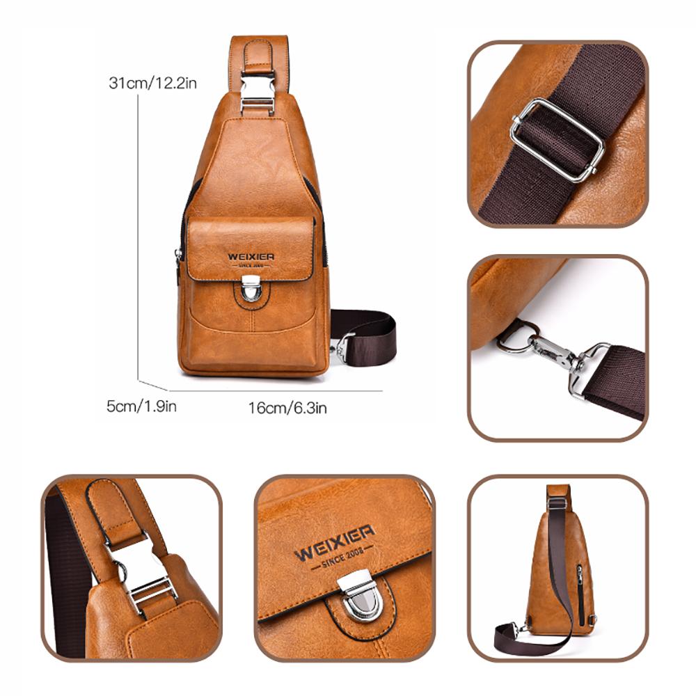 WEIXIER Men's Leather Sling Bag Crossbody Backpack Water-Resistant Shoulder Bag for Travel, Hiking, Daily Commute