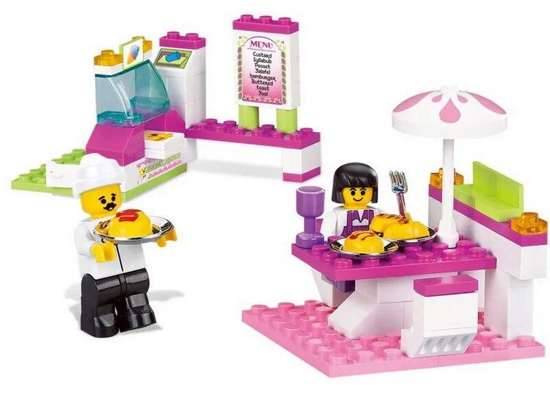 0155 Girl Princess Pink Dream Snack Car Model Figure Blocks Educational Construction Building Bricks Toys For Children