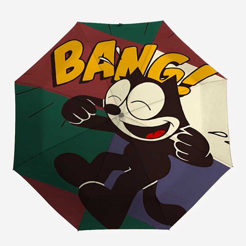 1 шт. Кот Феликс Автоматический Открывающийся/Закрывающийся Милый Зонт Прочный Железный Каркас, Компактный Дорожный Зонт, Идеальный Подарок, 0829141