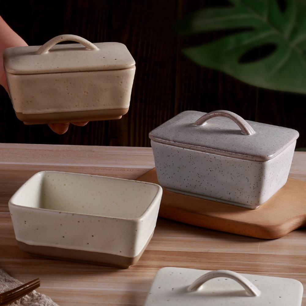 Anti-odor Butter Dish Rectangular Cheese Storage Box Simple Vintage Ceramic Butter Box  Bread