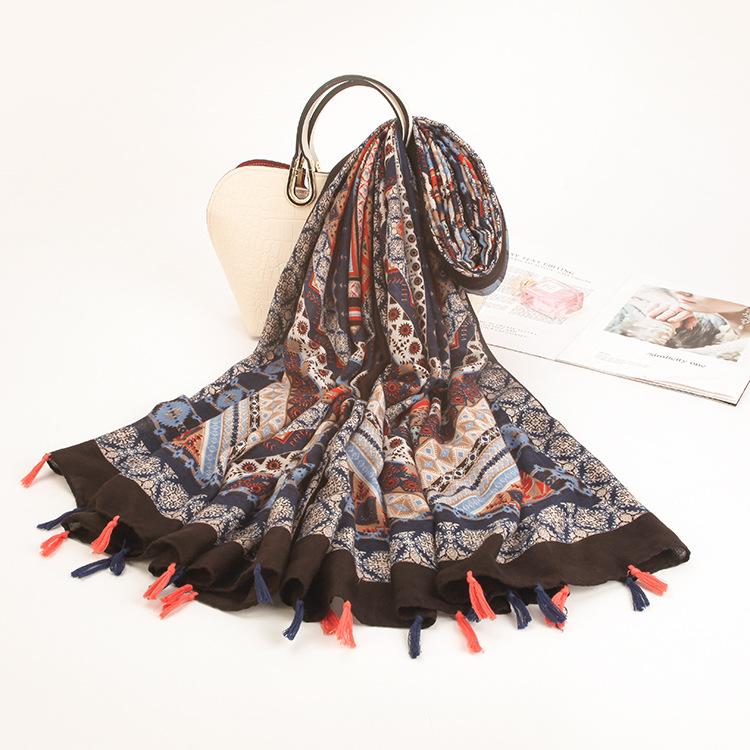 Twill Cotton Printing Cotton And Linen Ethnic Style Scarf Air Conditioner Warm Women'S Variety Sun Protection Shawl Silk Scarf