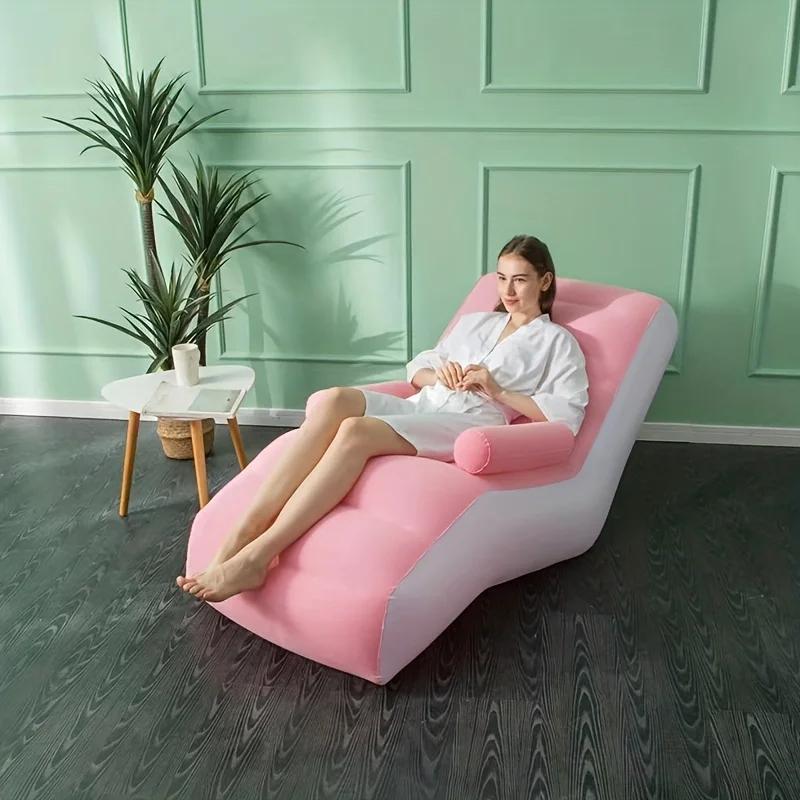 Inflatable Lazy Sofa Flocking PVC Sofa Chair Portable Rest Mattress S-Shaped Ergonomic Recliner Lunch Break Lounge Chair for Kid