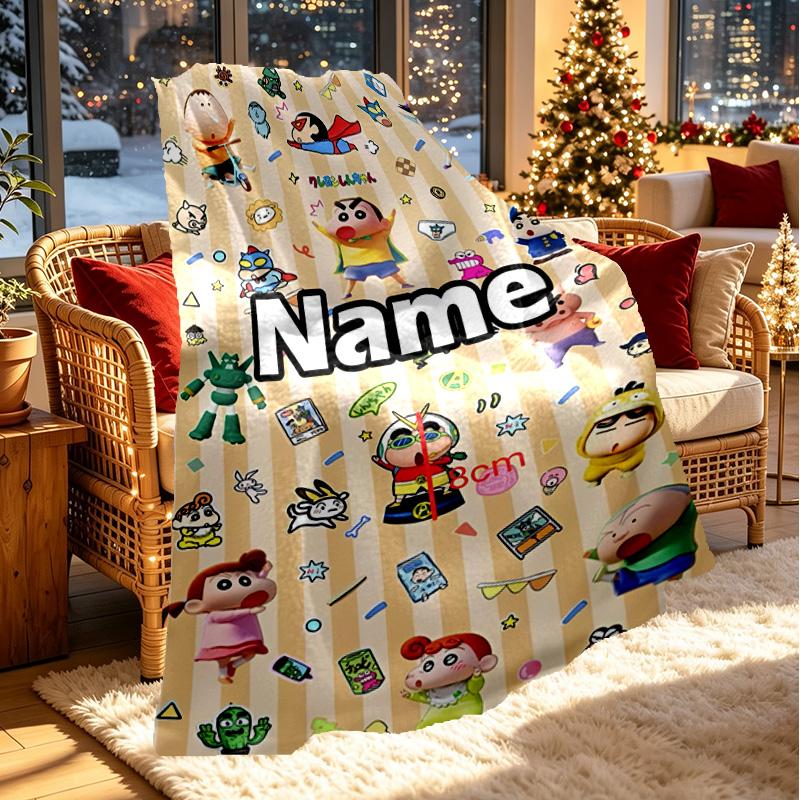 Custom Name Personalized Crayon Shin Print Blanket, Home Decor, Bedroom, Sofa, Camping, Couch, Gifts for Birthday ChristmasEnthusiasts