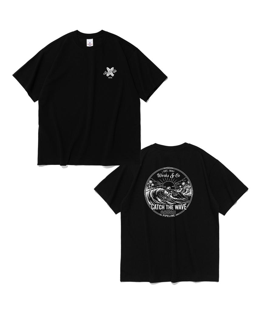 Wogseuaenko Surf Up Wave Short Sleeve Tee (Black)