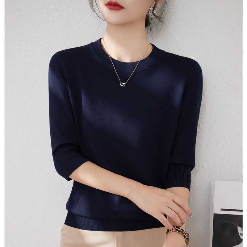 

Classy round Neck Knitting Shoulder Half-Length Sleeve Underwear Blouse