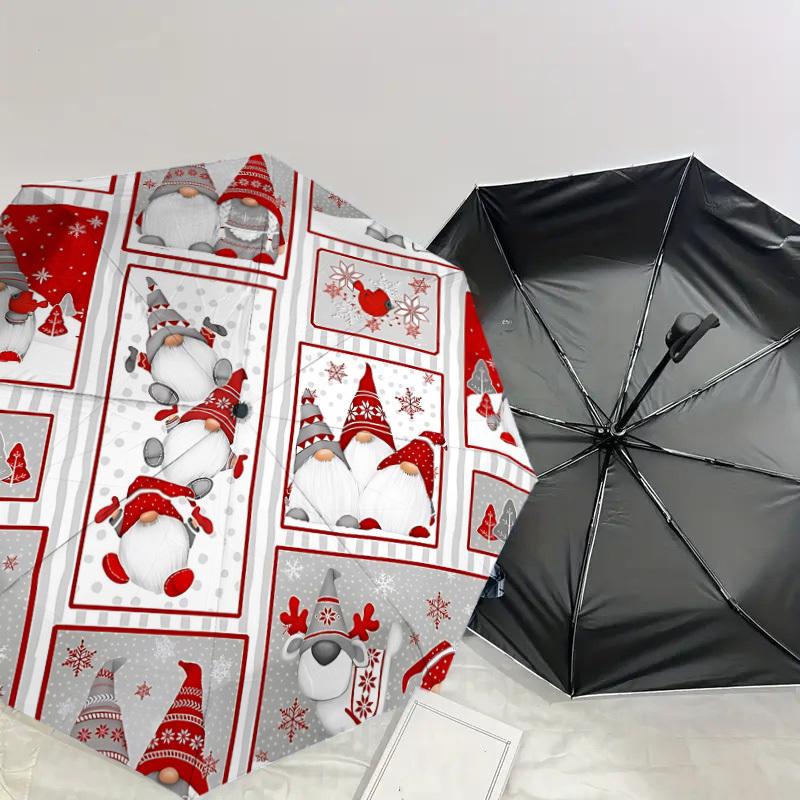 1PC Christmas, Gnomes Automatic Open/Close Umbrella with Windproof, 8-Rib Sturdy Canopy, Durable Ribs, Fashionable Design, Outdoor Accessory, Fun Prin