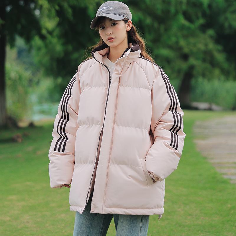 

Парная куртка с тремя полосками, толстая, на хлопковой подкладке, осенне-зимняя, со стойкой воротником XL розовый