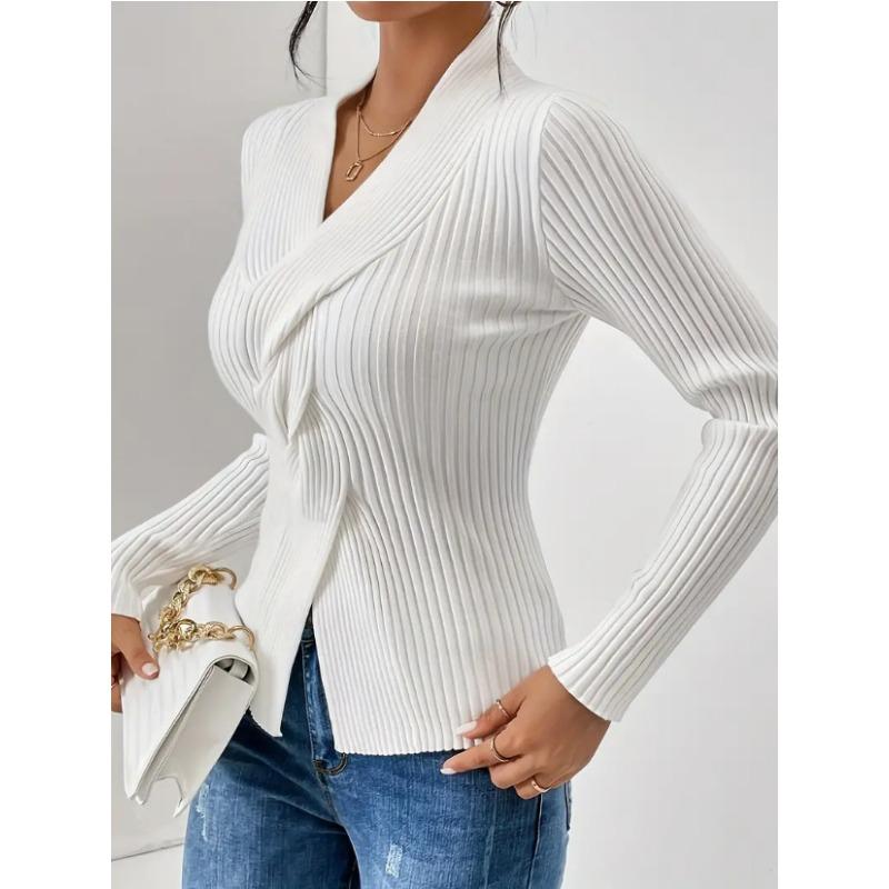 Women S Long Sleeve Solid Slim Fit Sweater With Ribbed Hem S