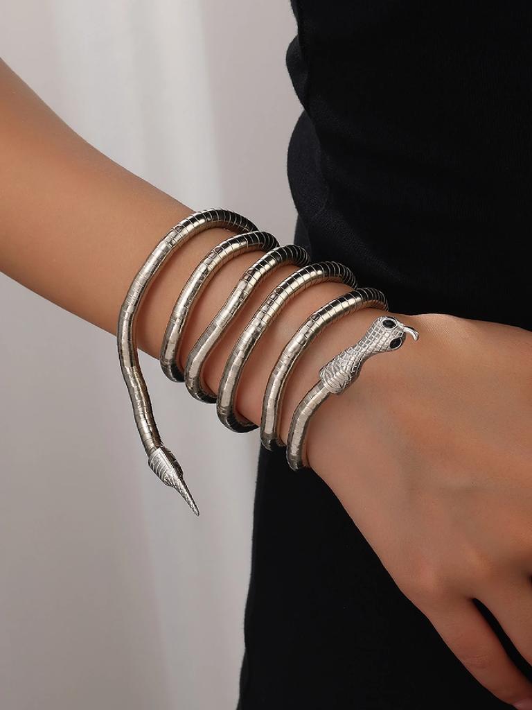 Punk Multilayer Metal Alloy Gold Black Color Cool Bendy Snake Necklace Bracelet for Women Men Chunky Jewelry