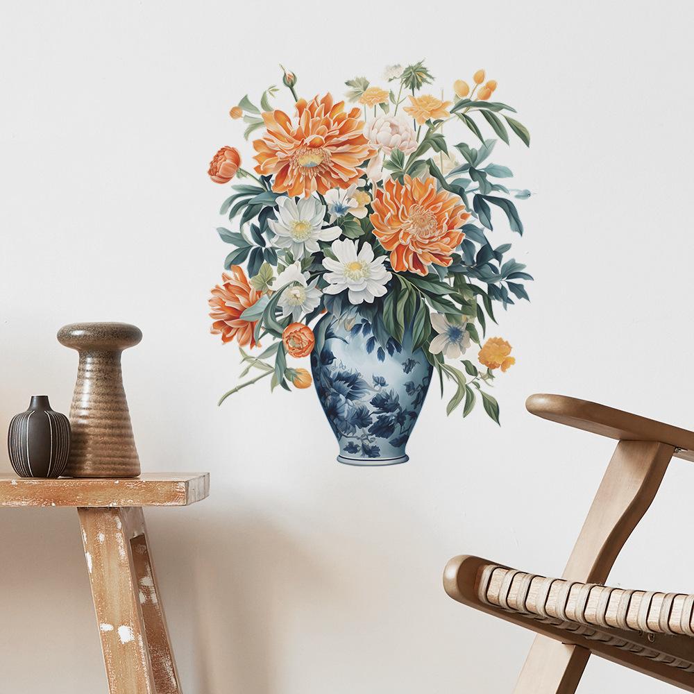 Creative Hand-Painted Vase Wall Sticker Self-Adhesive for Bedroom Living Room Entrance Study Wall Decoration