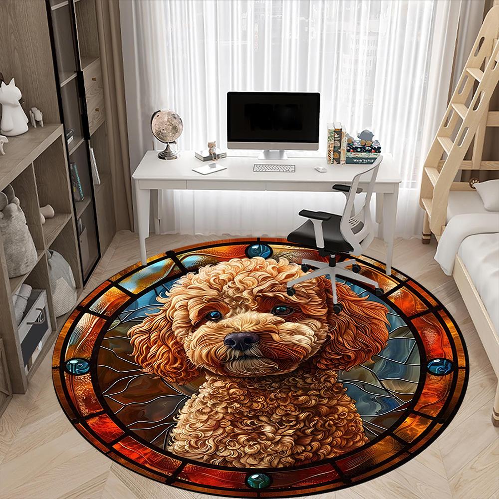 1pc Stained Glass Dog Chair Carpet for Office Non-Slip, Machine Washable Rug for Office - Holiday DecorMachine Made yy251029057