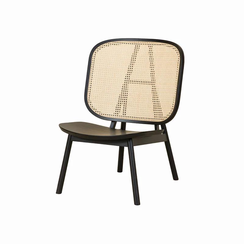 Nordic Rattan Living Room Leisure Sofa Chairs Balcony Back Single Sofa Outdoor Furniture Solid Wood Lazy Small Sofa