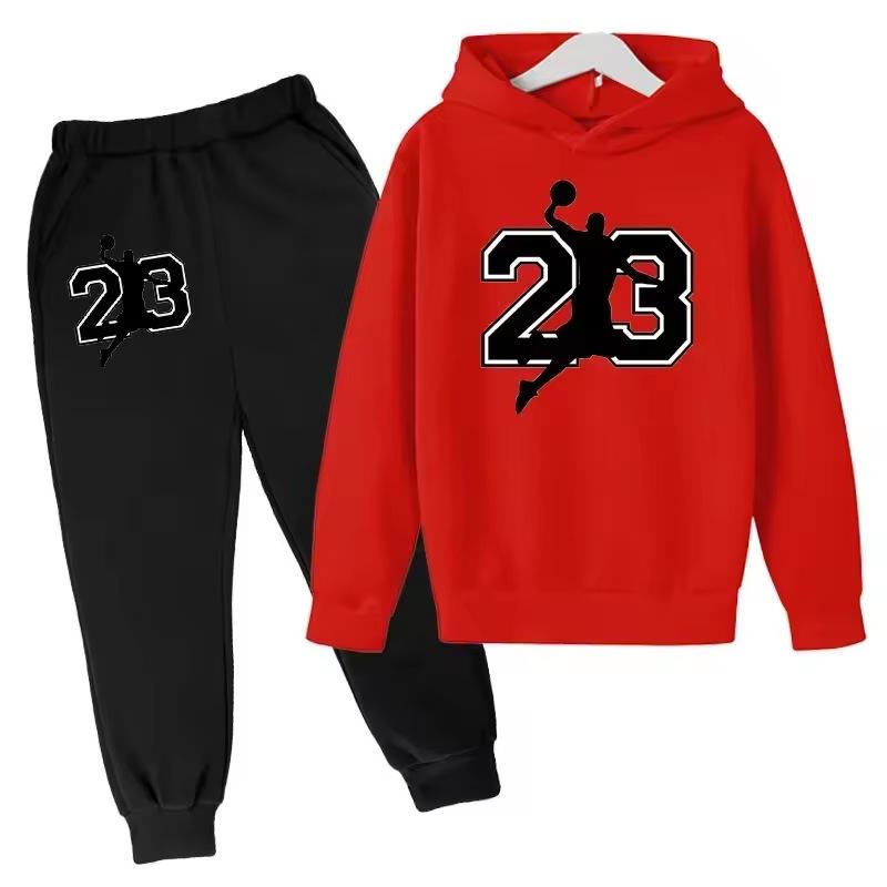 Autumn Winter Basketball #23 Silhouette Printed Hoodies Sweatpants Set Fashionable Casual Warm Sports Long Sleeved Pants Men's Sport Wear