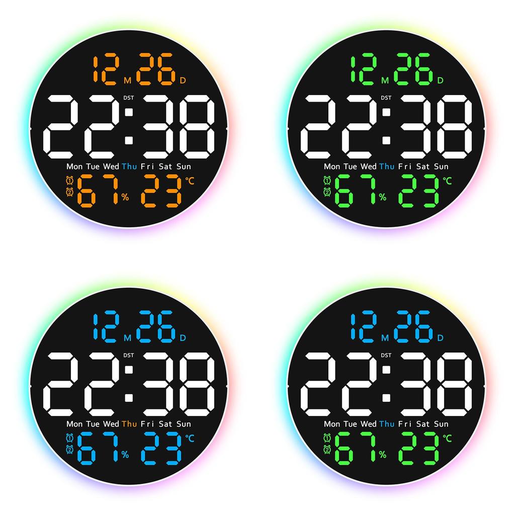 Modern Circular Digital Wall Clock With Night Light And Temperature For Living Room Decor