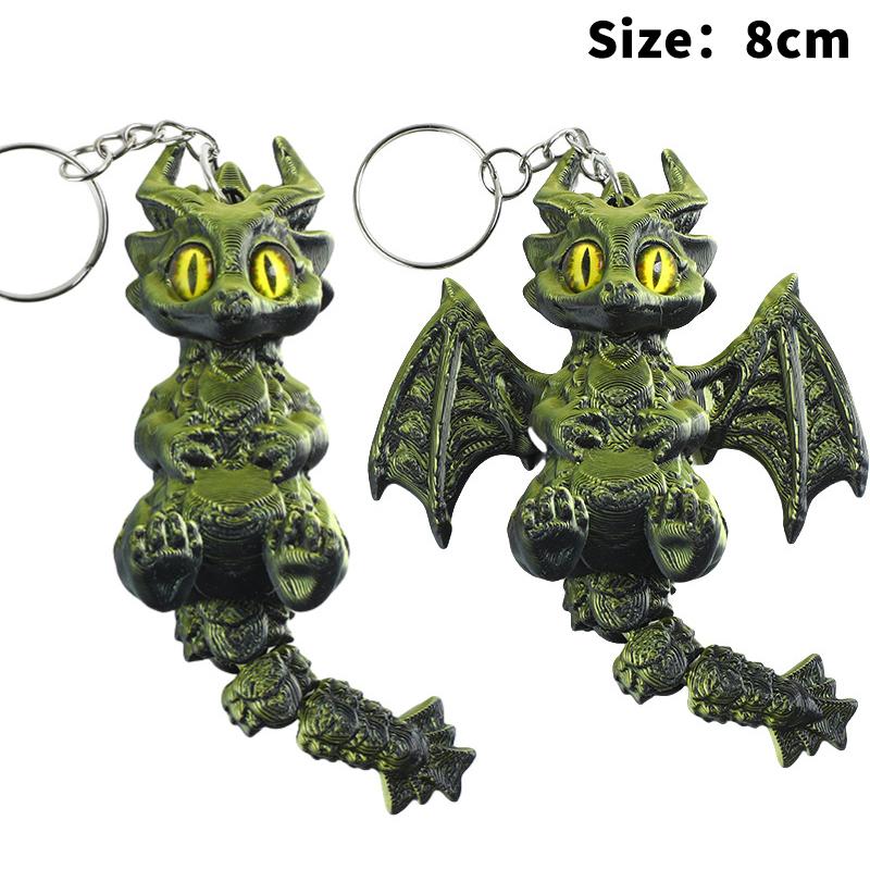

3D Printed Cute Dragon Keychain With Shrunk Movable Wings Tail Creative Multi-Joint Movable Simulation Animal Pendant Kids Gift