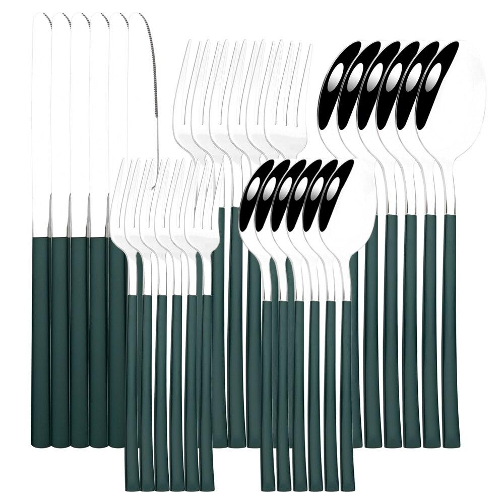 30pcs Black Gold Western Dinnerware Set Stainless Steel Cutlery Set Knife Dessert Fork Spoon Tableware Set Flatware Silverware