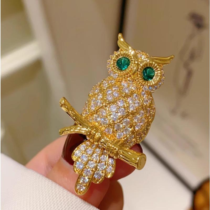 Full Diamond Animal Shape Owl Aesthetic Brooch Fixed Clothes Suit Jacket Corsage Men and Women Same Pin