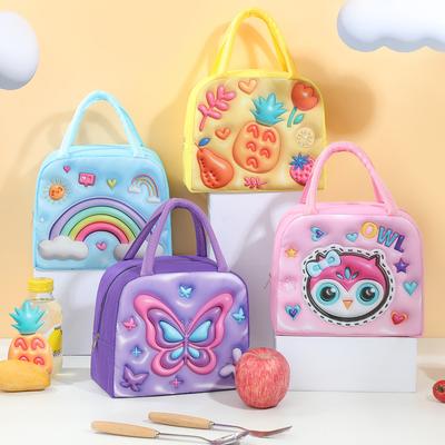 3D Cartoon Animal Pattern Lunch Bag Thickened Handheld Insulated Lunch Box Bags Children Bento Bag