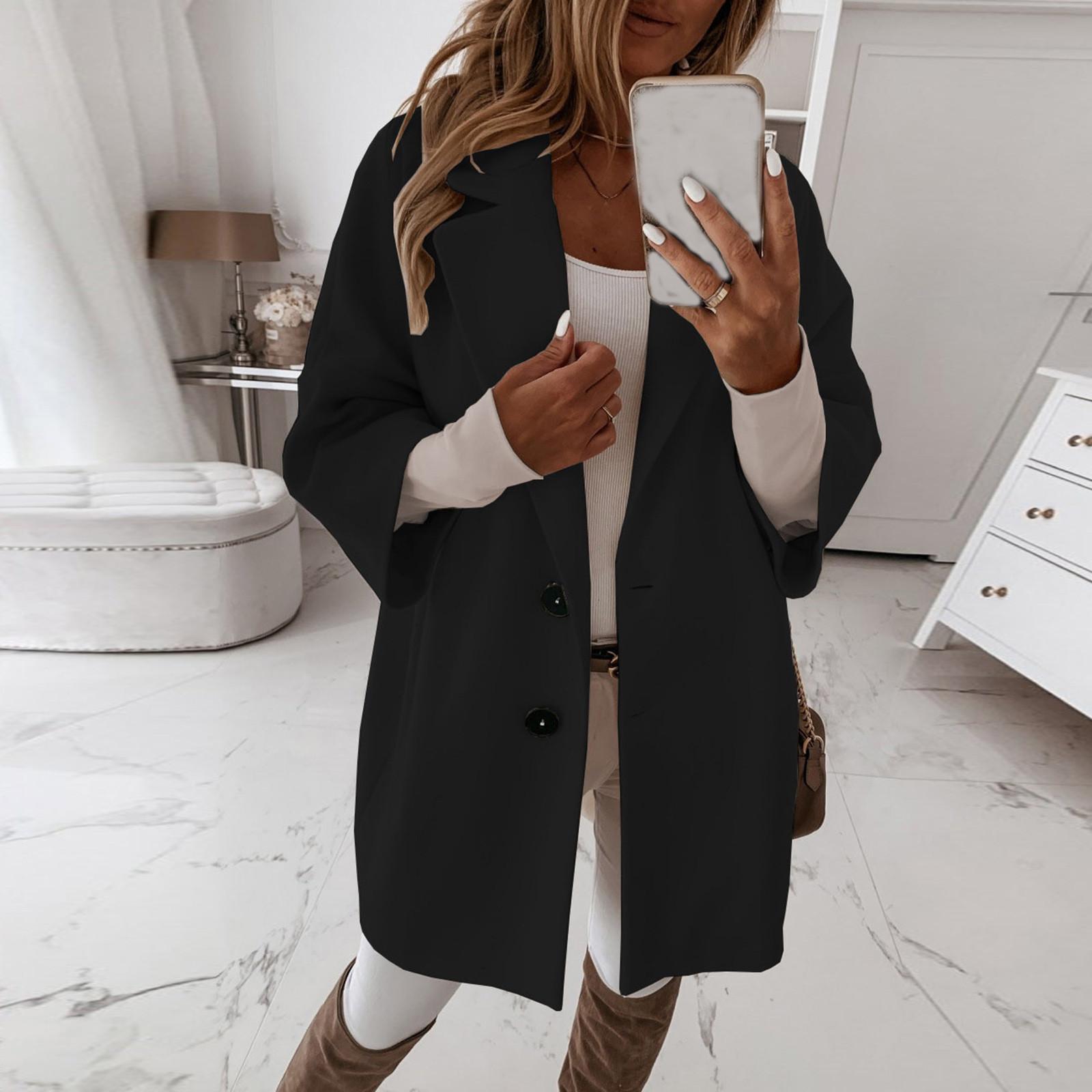 

Женская Мода Свободный Повседневный И Зимний Рукав Семь Восьмых Пуговица Лацкан Карман Твидовый Пиджак L чёрный