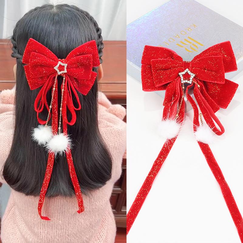 Ornament De Păr Fundita De Catifea Aurie Roșie Accesorii Revelion De Crăciun Agrafe De Păr Pentru Femei Fete