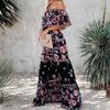 Women Dress Floral Print Off Shoulder Temperament Strapless Slim-fitting Sundress for Party