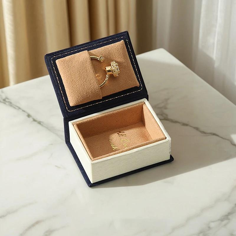 1PC Book-shaped Ring Box with Suede Fabric Lining Creative European Flip Lid INS Ring Box Jewelry Gift Box