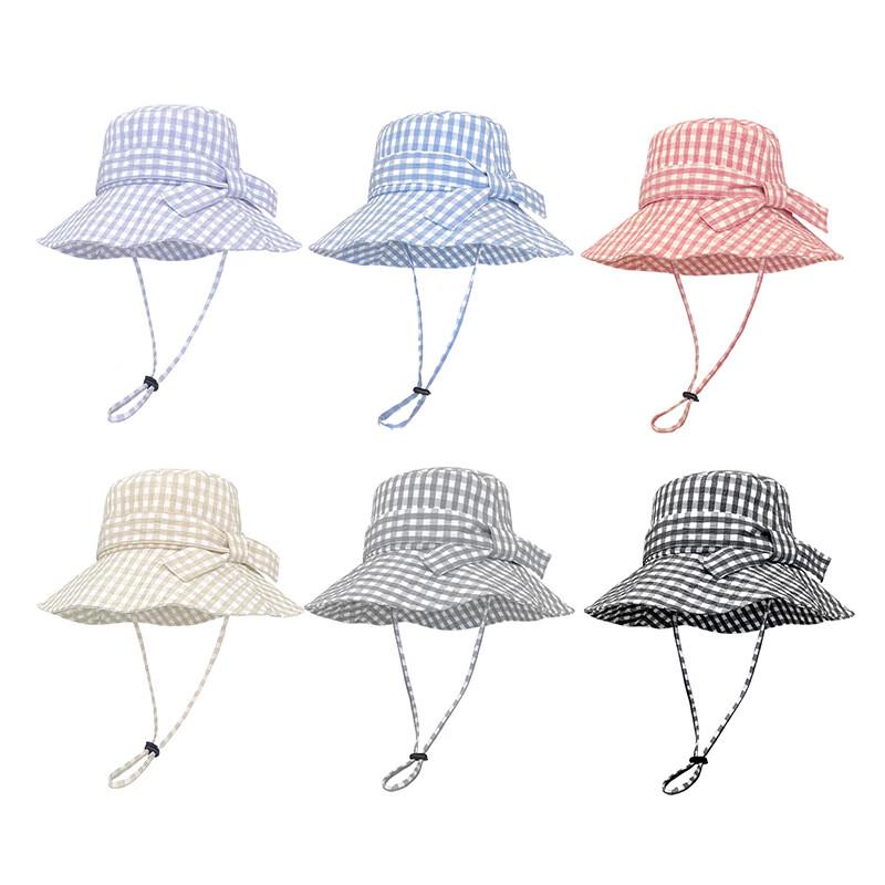 Women's Plaid Bowknot Wide-Brim Bucket Hat