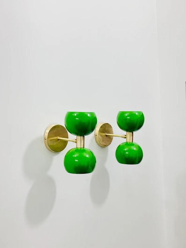 Mid-Century Brass Diabolo Wall Sconce - Green Stilnovo Style Lighting