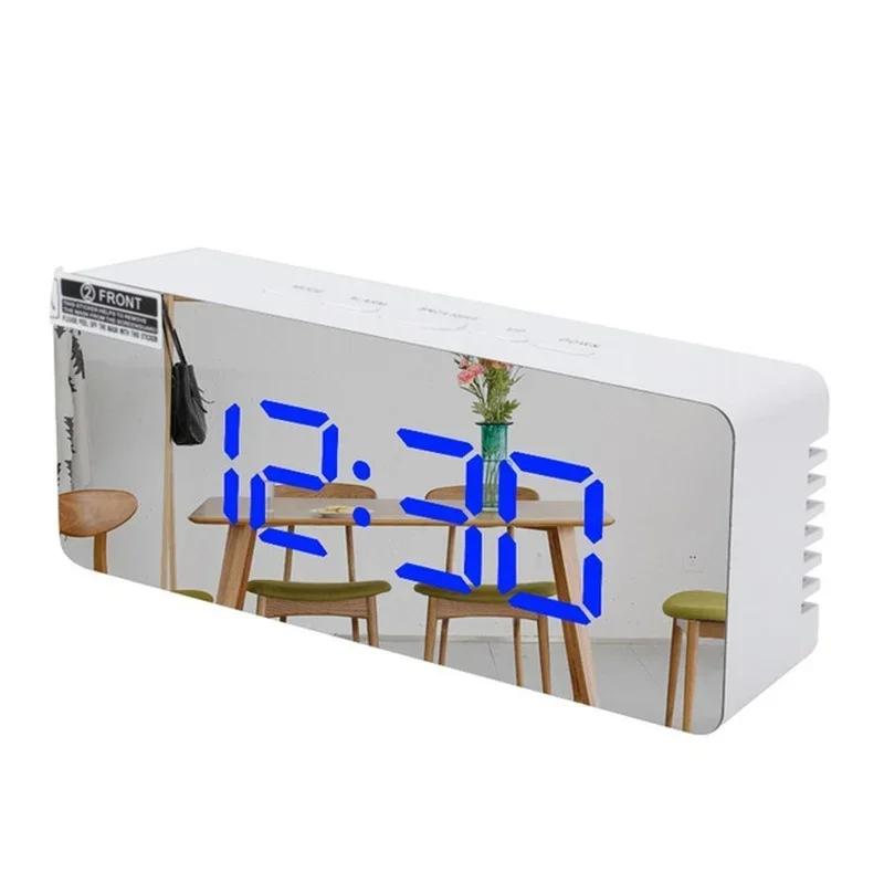 Snooze Mirror Digital Alarm Clock LED Night Lights Thermometer Wall Clocks Lamp Square Rectangle Multi-function Table Watch USB