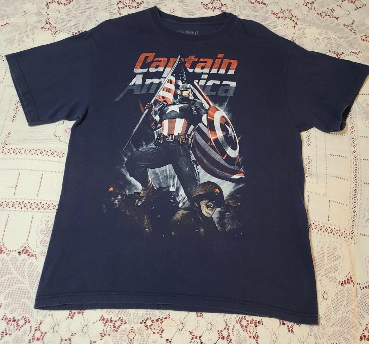 Captain America Large Tee T-Shirt Blue Short-sleeve Marvel Brand S