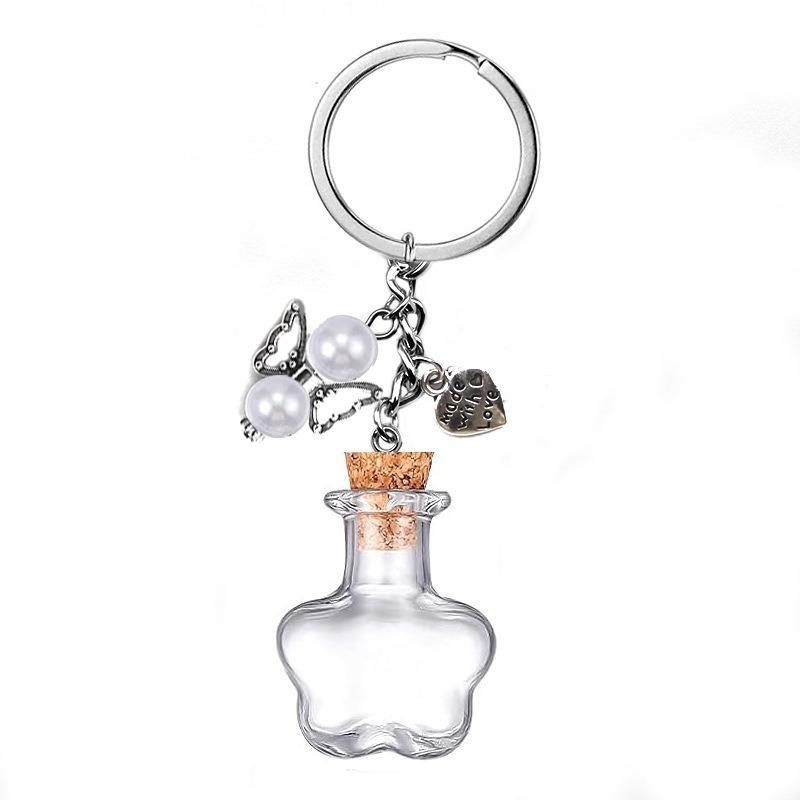 Chaveiro de Garrafa Vazia de Vidro Pingente Transparente Frascos de Óleos Essenciais Perfume Mini Garrafa dos Desejos Chaveiro Para Artesanato DIY