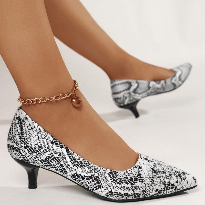 Wiosenne letnie wysokie obcasy damskie z nadrukiem w panterkę seksowne szpilki szpiczaste czółenka wygodne 5cm średnie obcasy damskie buty robocze