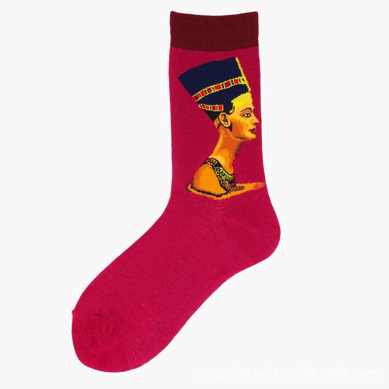 European & American Creative Oil Painting Mid-Calf Socks: Trendy Autumn/Winter High-Tube Cotton Socks