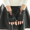 Off-Season Leather Lace Trim Women's Half-Finger Gloves for Casual Sport and Typing