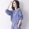 Women's Two-Piece Grey Plaid & Solid Waffle Hoodie Set - Korean Casual Style for Spring & Autumn