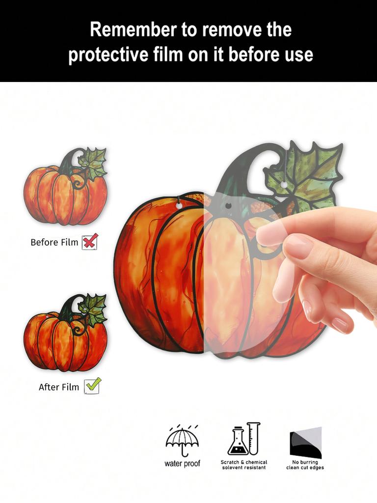Halloween Pumpkin Hanging Ornaments Acrylic Suncatcher Cute Pumpkin with Leaf Design Window Pendant Wall Ornament for Home Gift