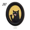 Decorative Wall Accents for Living Room Abstract Art Cat Decor, Oval 2D Wood Framed Funny Painting Unique Prints Print, Vintage Ornament Bedroom Home
