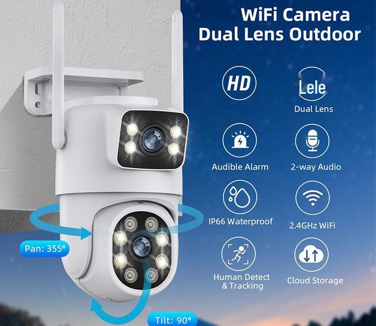 Tuya Smart Waterproof Dual-Lens Camera with Night Vision & Bluetooth Pairing.