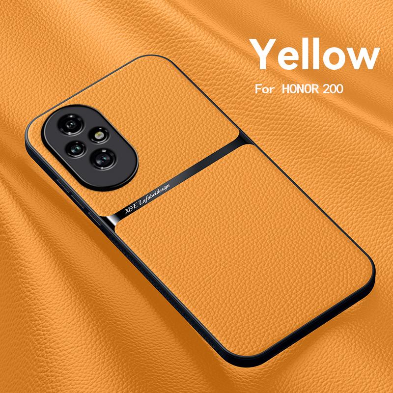For Honor 200 200 Pro 200 Lite Leather Texture Built-in Magnetic TPU Soft Edge Anti-drop Anti-fingerprint Phone Case