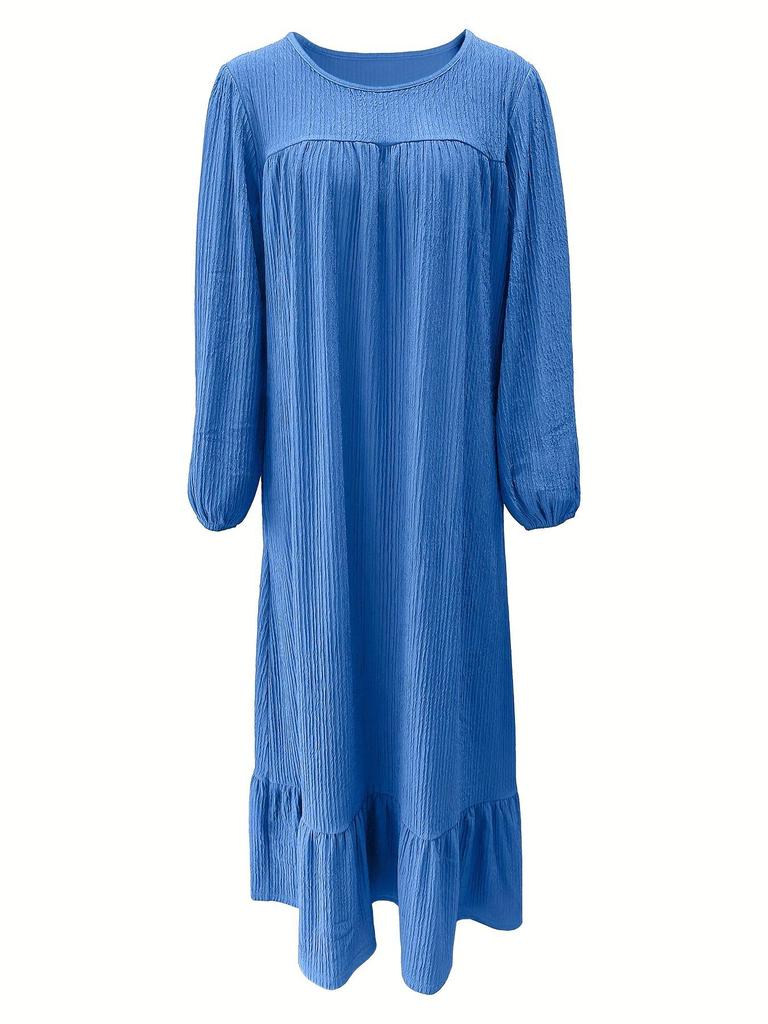 2024 Women's Long-Sleeve Vintage Ruffle Hem Dress - Spring/Autumn Fashion