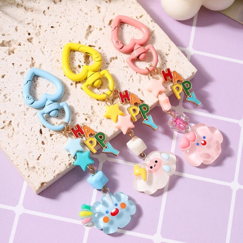 Adorable Cloud Star Beaded Keychain Bag Charm Resin Metal Accessory Bags Pendant for Keys or Purse Decoration