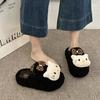 Fashion Sweet Girl Fluffy Slippers Women's Shoes 2025 Autumn and Winter New Outer Wear Casual Cotton Slippers