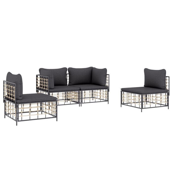 VidaXL Salon de jardin 4 pcs avec coussins anthracite résine tressée, ensemble de salon, ensemble de salon d'extérieur, 3186713