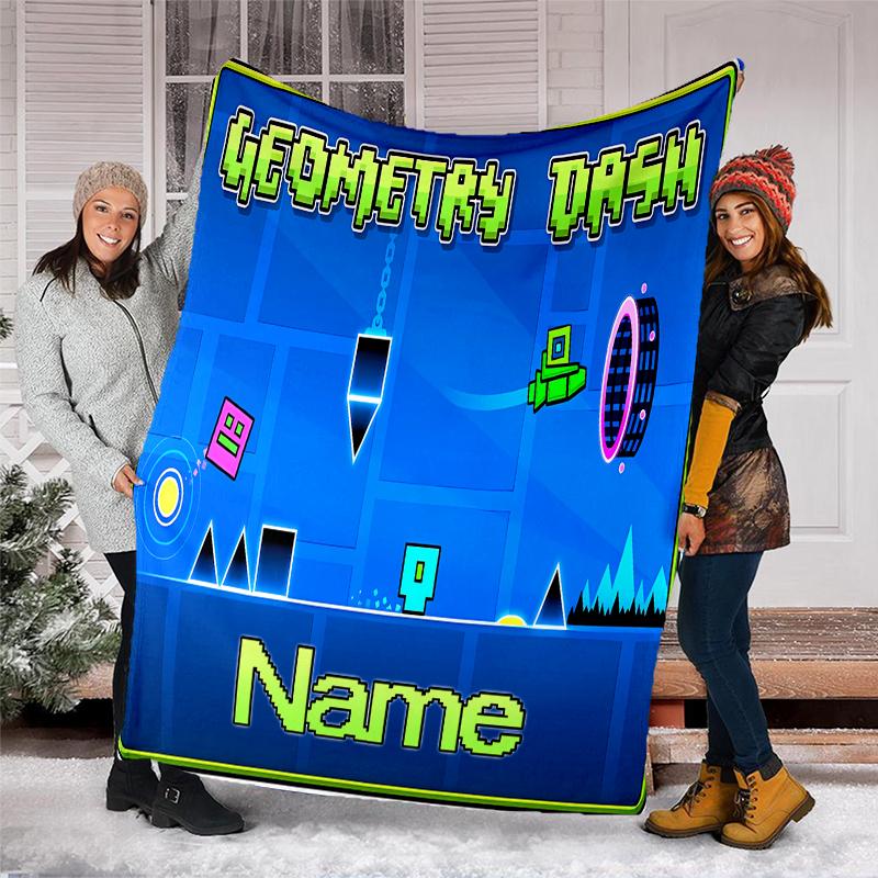 Personalized Custom Name Blanket - Geometry Dash Print Design,Blanket for Sofa,Bed,Travel,Camping - Soft and Warm, Great Gift
