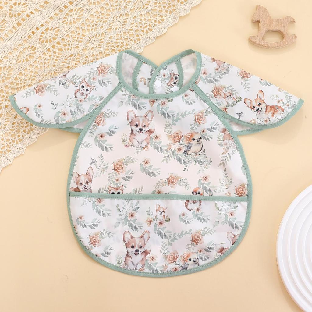 1 Piece Newborn Feeding Bibs Retro European Cute Animal Infant Baby Short Sleeve Burp Cloths Waterproof Washing Baby Bibs