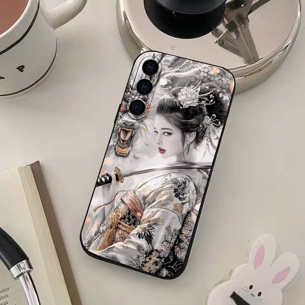 

S-Samurai Warrior G-Geisha Phone Case For Samsung Galaxy A73,A72,A71,A70,A53,A52,A51,Others Soft Black Cover Samsung a52
