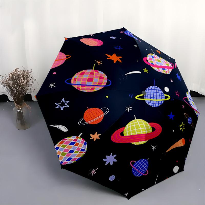 1pc Space Planets Fashionable Automatic Opening/Closing Folding Umbrella with 8 Bones, Windproof Portable, Daily Use80