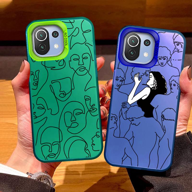 Smiling Face Case For Xiaomi Mi 11 Lite 5G NE 13T PRO 14T Redmi A5 A1 A2 9A Poco C71 Shockproof Hard Back Cover Line Art Sketch