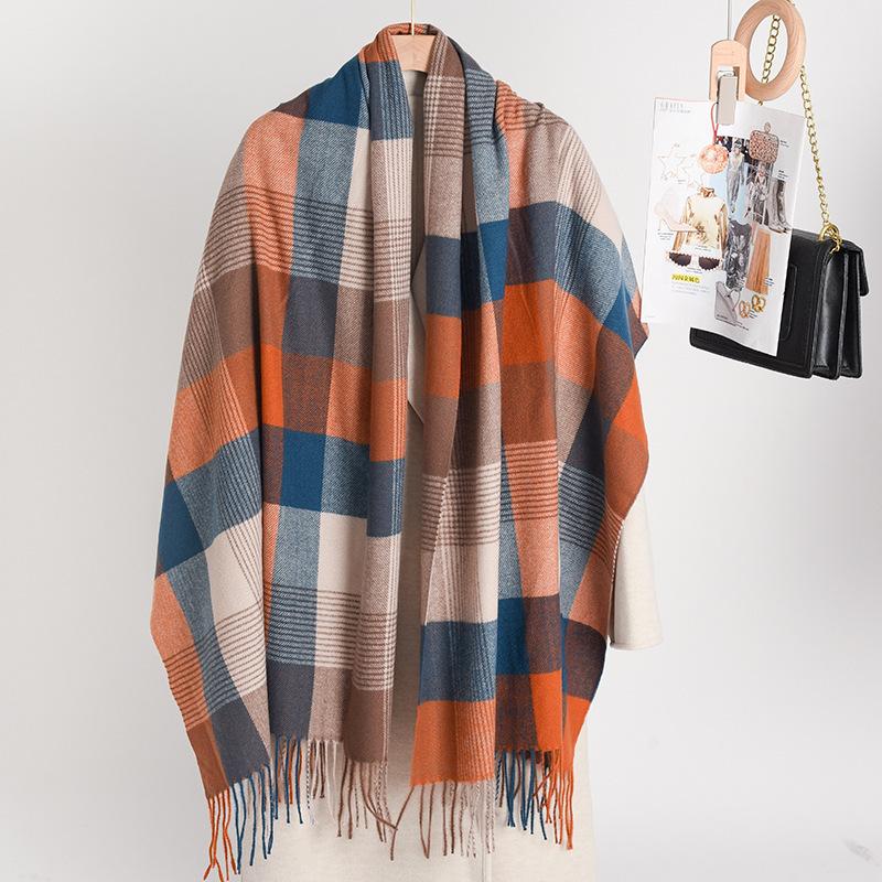 Korean Version New Rainbow Splicing Color Plaid Shawl Female Male Imitation Cashmere Long Scarf Women Men Warm Tassel Muffler