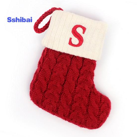 Christmas Sock Ornament with Lanyard Large Capacity Rich Color Classic Letter Design Stocking Hanging Decoration